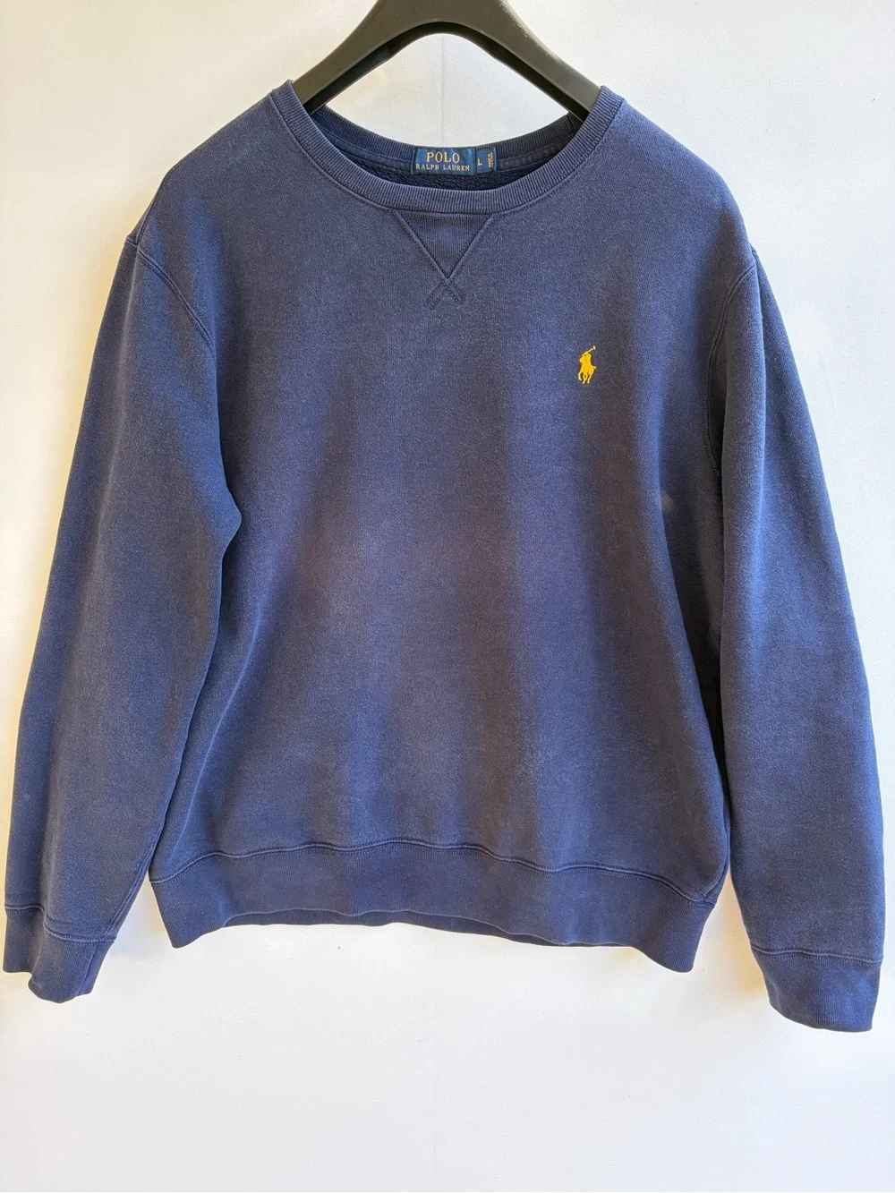 Polo Ralph Lauren Navy Blue Crewneck Sweatshirt Yellow Pony Size L